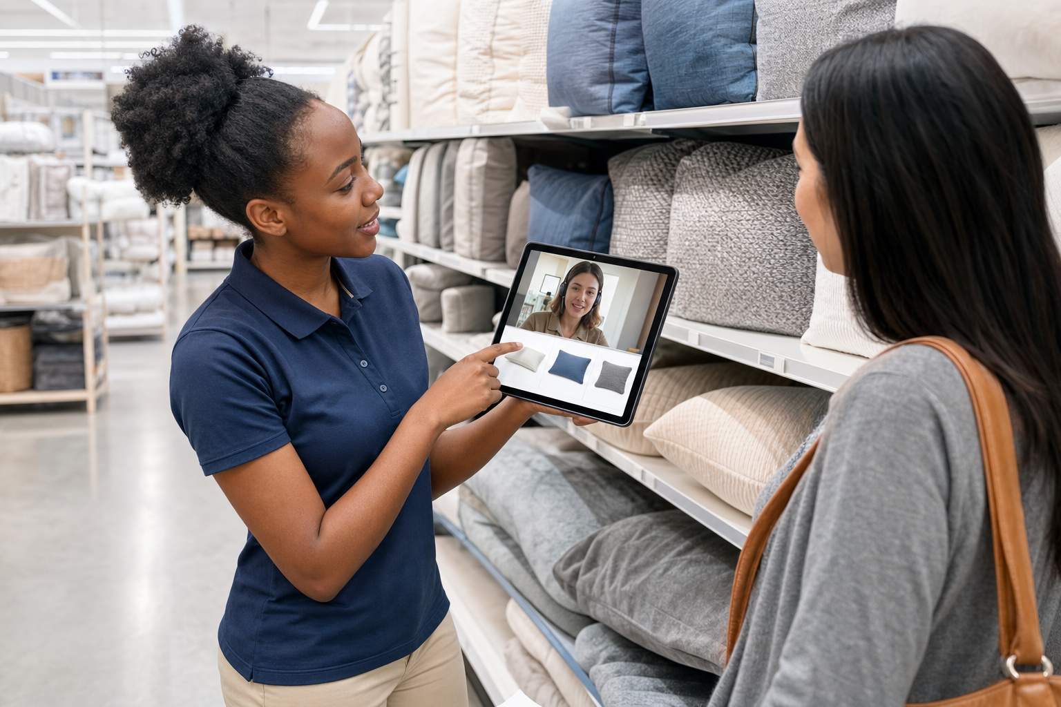 Associate guiding customer with live tablet view during support call