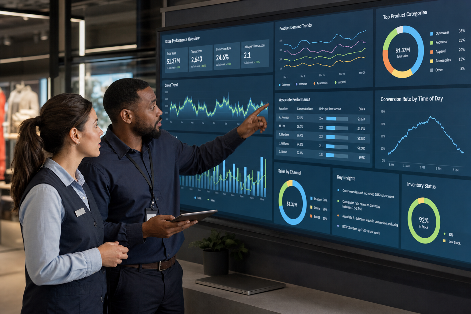 Operations and retail leaders reviewing customer interaction insights